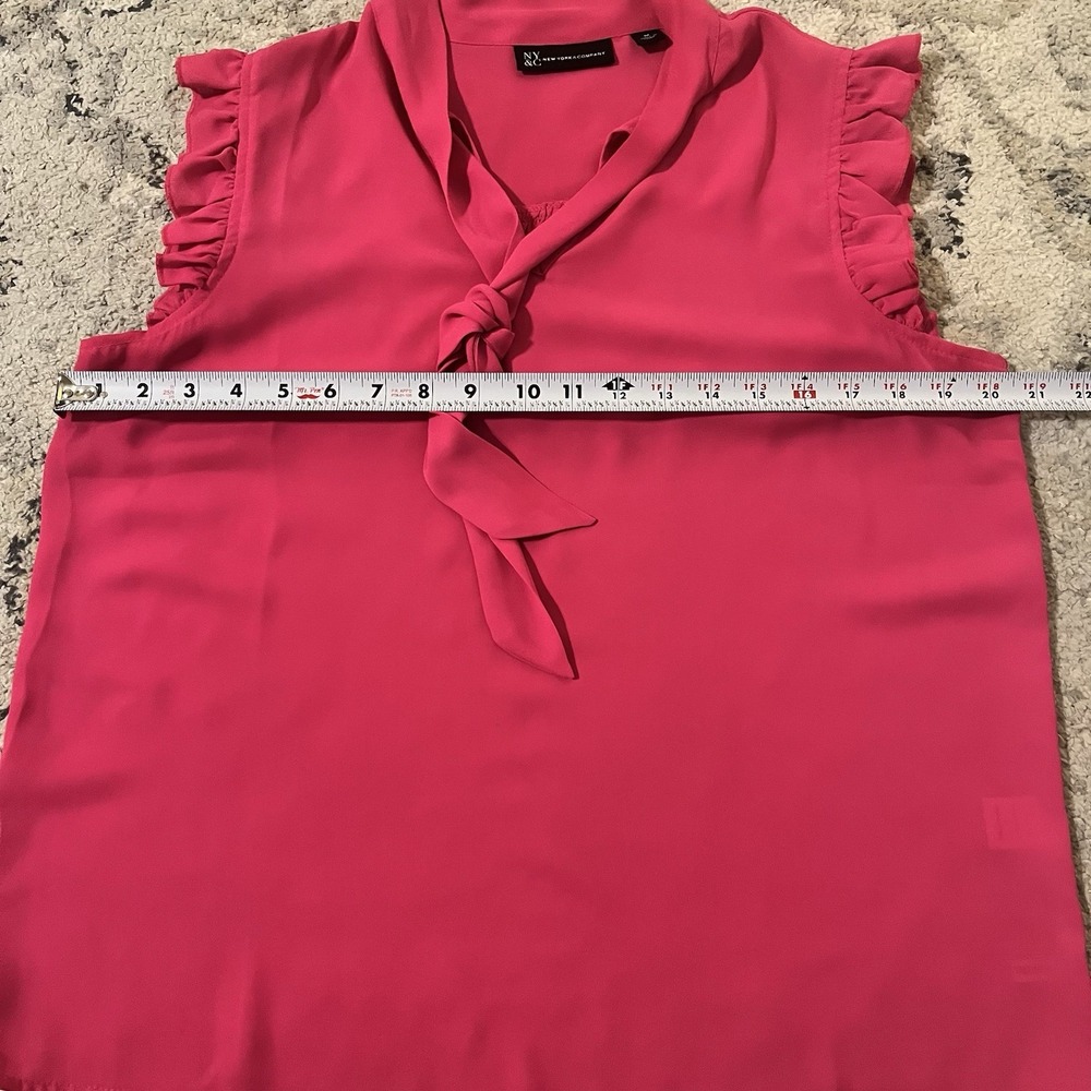 New York & Company Vibrant Pink Ruffle Sleeve Tank Top Blouse Tie Front Career M - Picture 3 of 6
